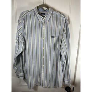 Chaps Men's Button down Shirt XL Blue Yellow Stripes Long Sleeve